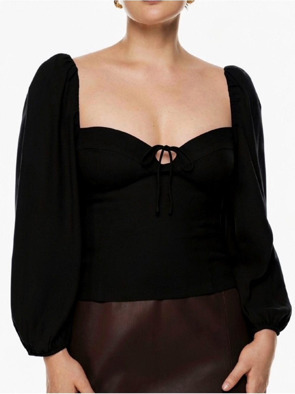 Aritzia Wilfred Novella Puff-sleeve Sweetheart Blouse Black